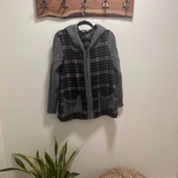 Anthropologie Moth Derry Plaid Sweater Zip Hoodie Size Medium - Picture 3 of 8